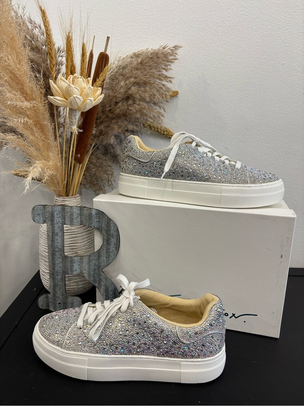 Betsey Johnson New Silver Crystal Platform Sneakers